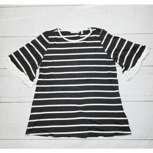 Soft Surroundings Dulcie Top Short Ruffle Bell Sleeves Black White Stripe Small